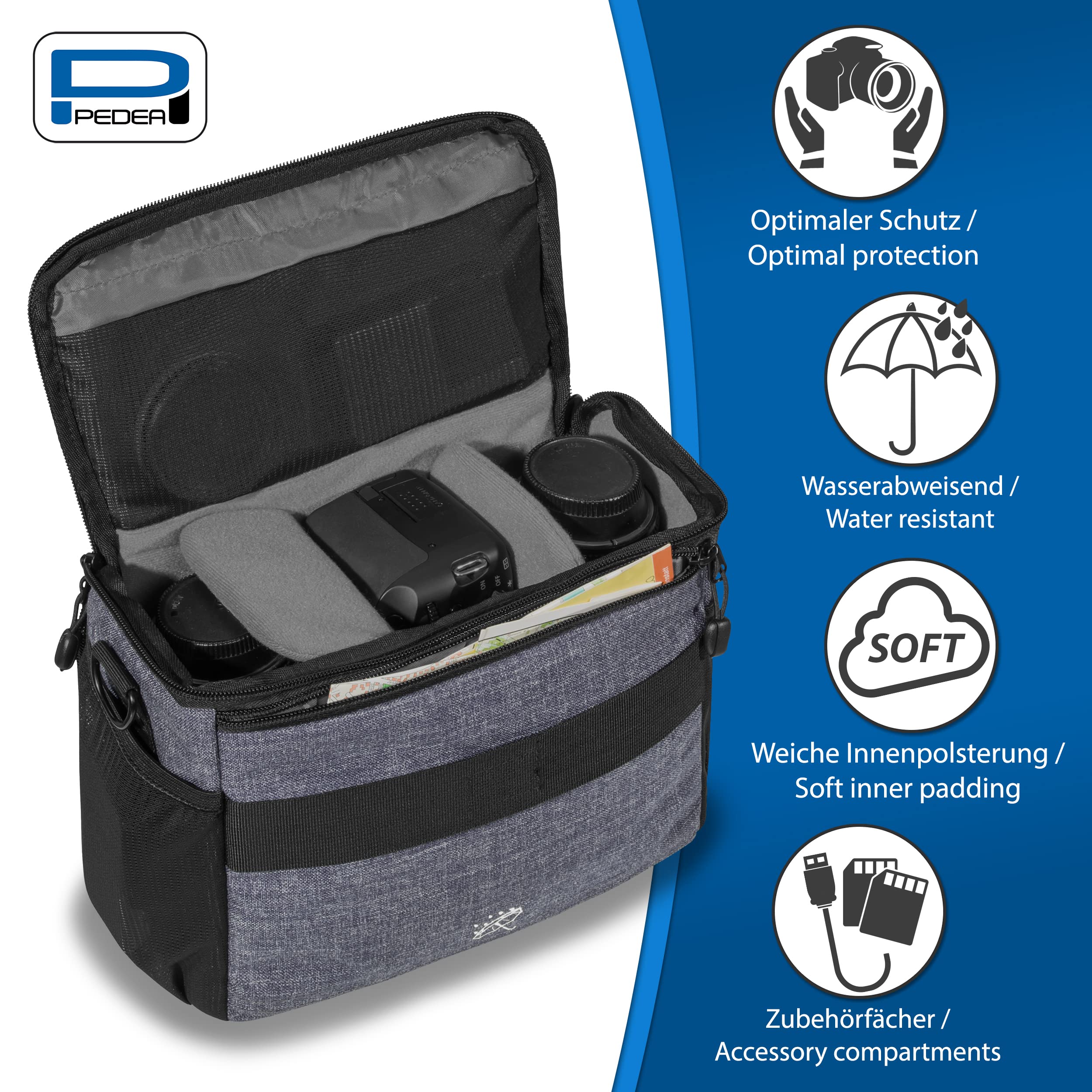 Pedea Torba na aparat na lustrzankę DSLR SLR, etui na aparat systemowy DLSM z pokrowcem przeciwdeszczowym, kompatybilny z EOS 4000D 2000D 850D 250D, Alpha 7 IV, D7500 D5600 D3500, modny szary, rozmiar