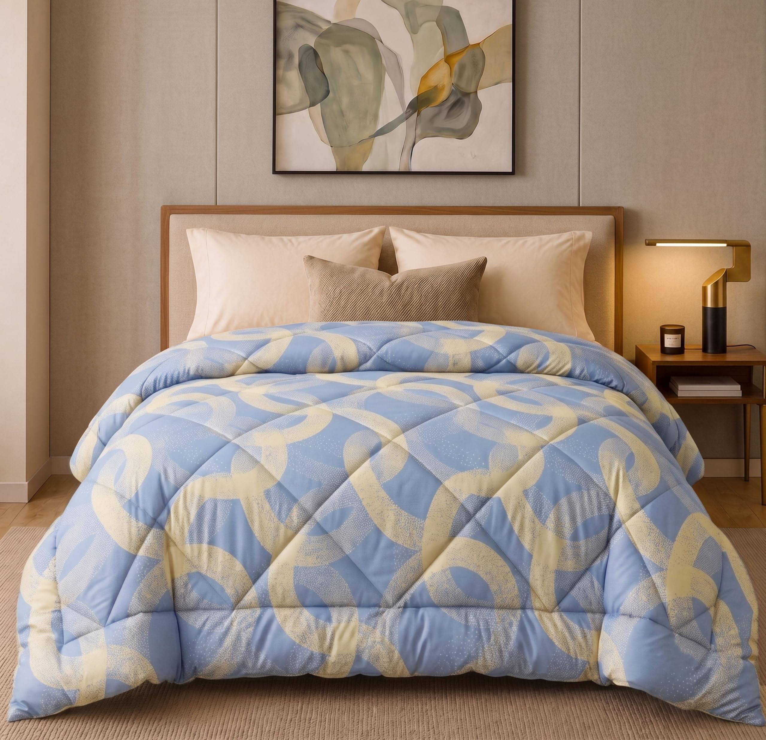 VAS COLLECTIONS 220 GSM Reversible Microfiber AC Comforter/Duvets for Mild Winter | All Season Single Size 3 Layered Quilted Blanket for Single Bed (230 cm x 150 cm, Floral, Beige & Grey)