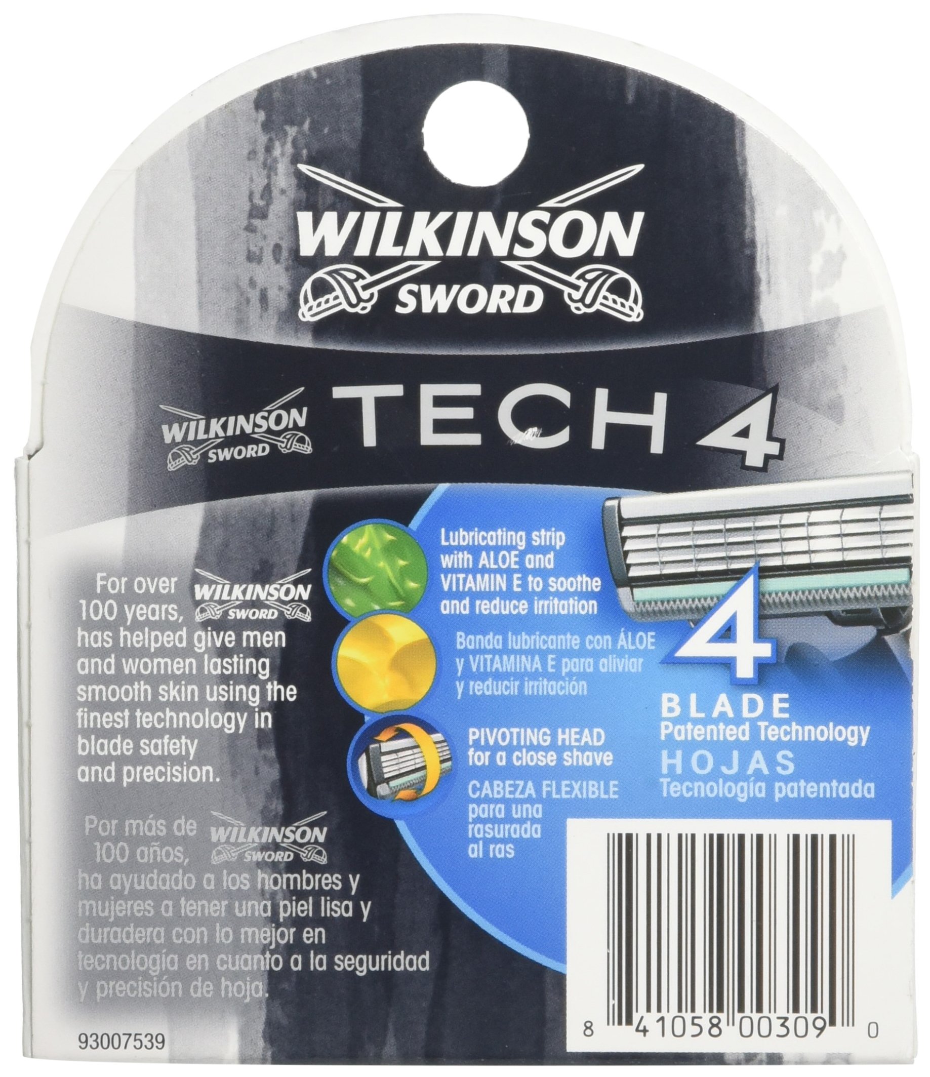 Wilkinson Sword Tech 4 Blade Refill 2-Pack. 4 Refills Per Pack. 8 Total Refills.