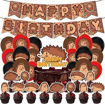Hedgehog Birthday Party Supplies Cute Hedgehog Party Decorations Include HAPPY BIRTHDAY Banner Balloons Cake Topper Cupcake Toppers Cartoon Animals Birthday Party Decoration