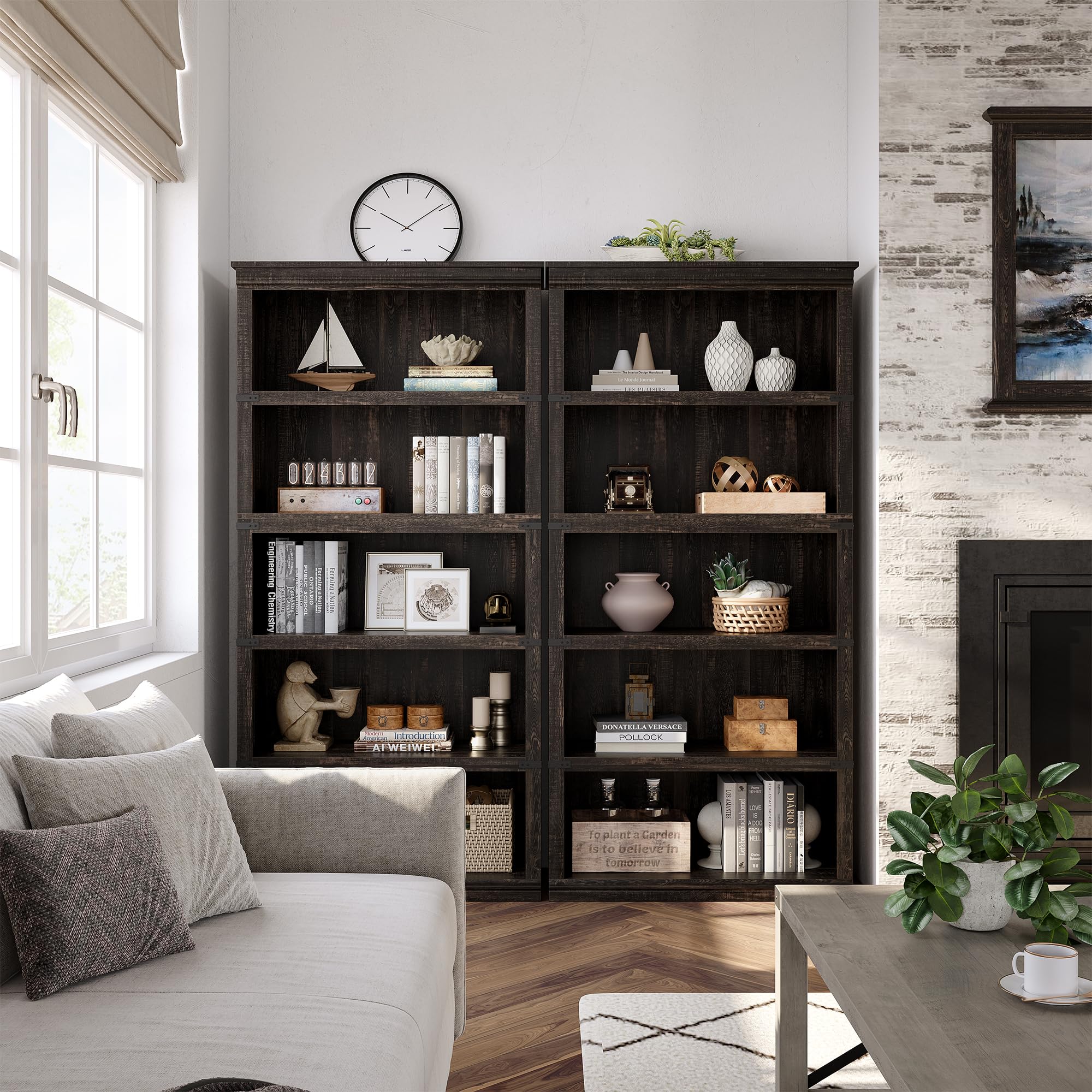 Zstar Librería de 5 Niveles Estanterías de Madera,Granja Moderno con Almacenamiento para Despacho, salón Dormitorio,80x32x171 cm Roble Oscuro