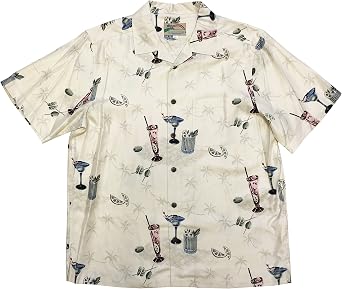 Paradise Found Mens PAU Hana Cocktail Silk Shirt, Vanilla, XL