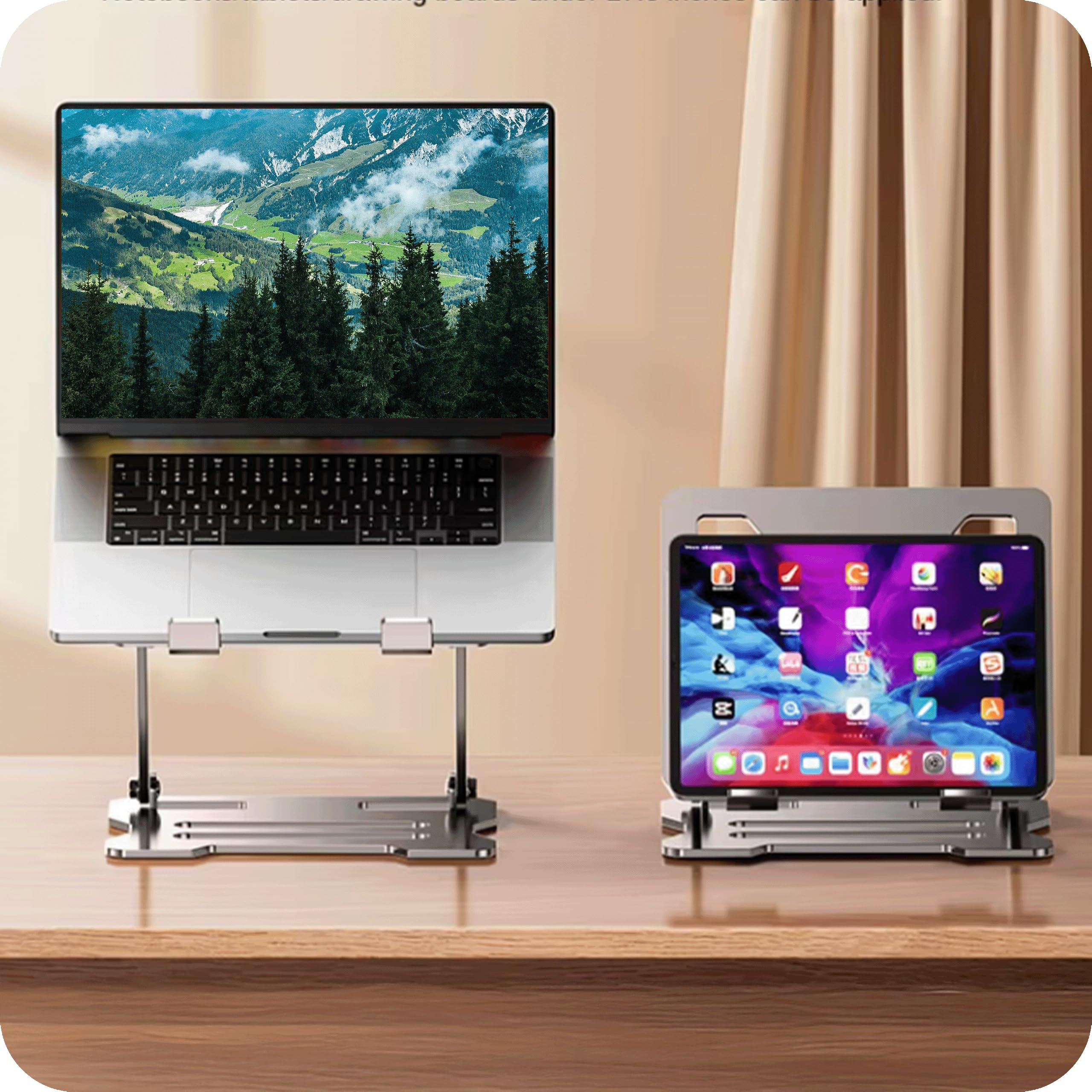 KRUMAD Stojak na laptop regulowany, składany metalowy stojak na notebooka, podstawka na laptop do biurka, sofy i łóżka, antypoślizgowy, stabilny, udźwig do 8 kg