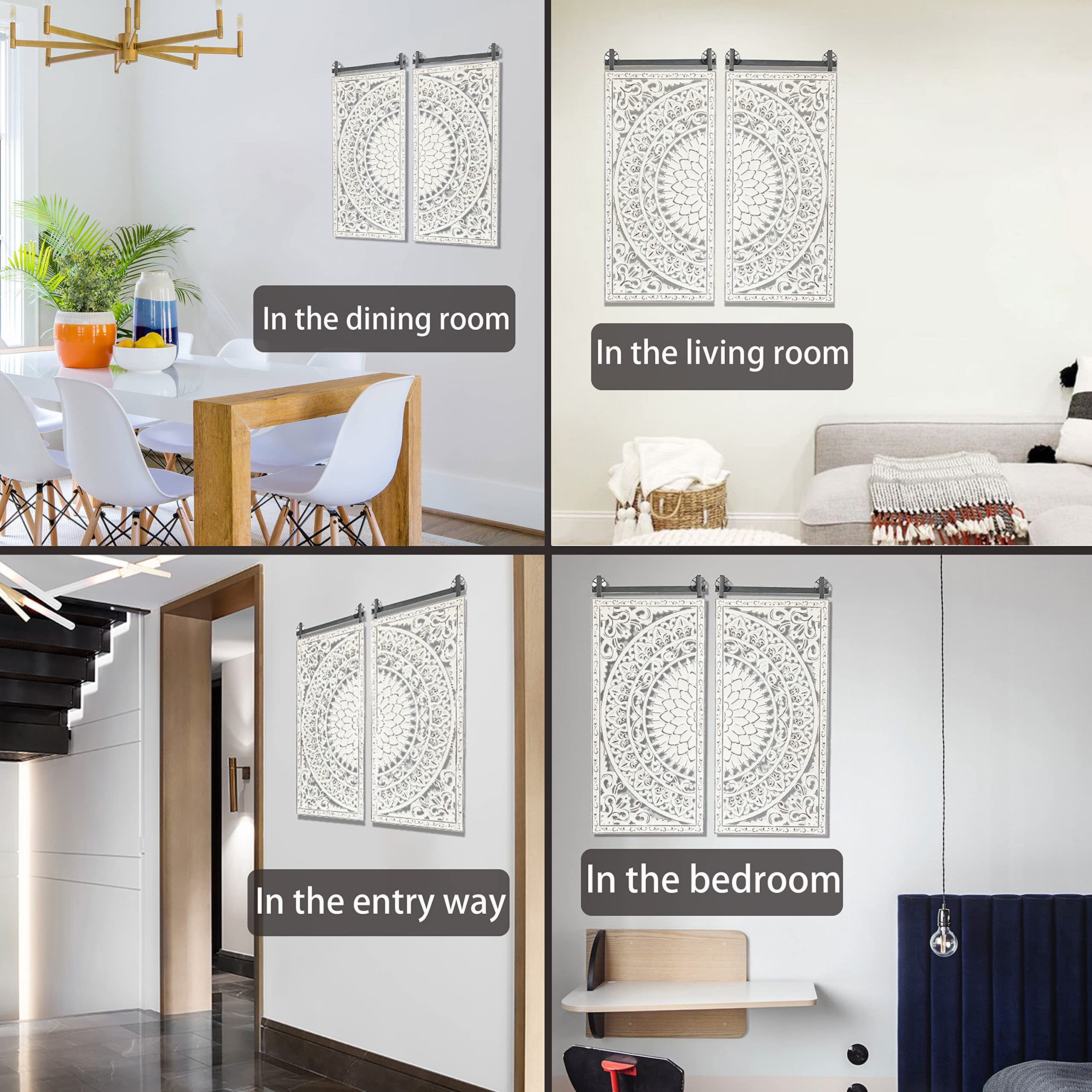 Amazon.co.jp: LuxenHome 彫刻木製壁アート 33インチ 木製壁彫刻 花柄 