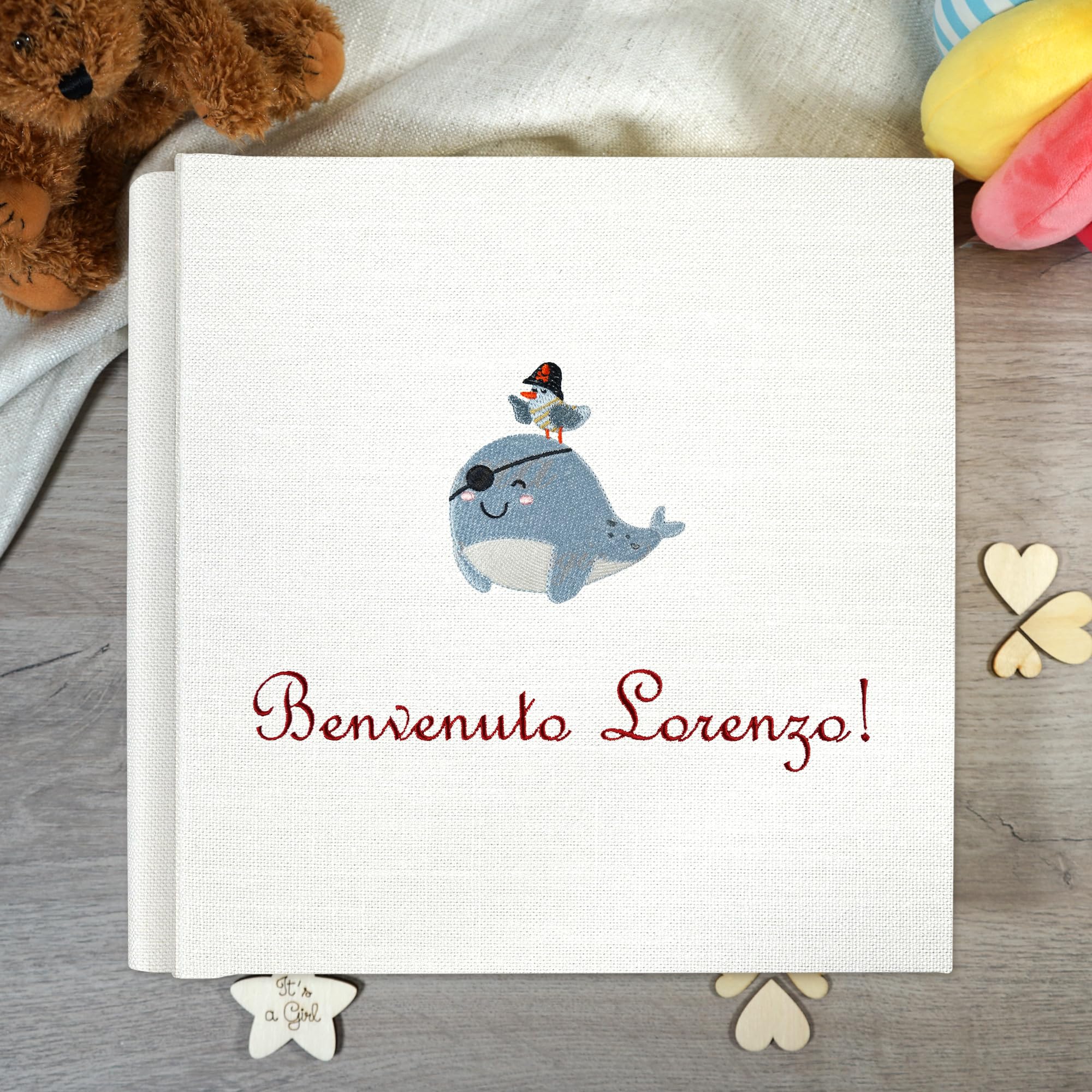 Álbum de fotos bordado, Álbum personalizable - para fotos para pegar - fotos polaroid - Tapa de lino - 60 páginas marfil con papel de seda (Lino, 30x30 60 pagine)