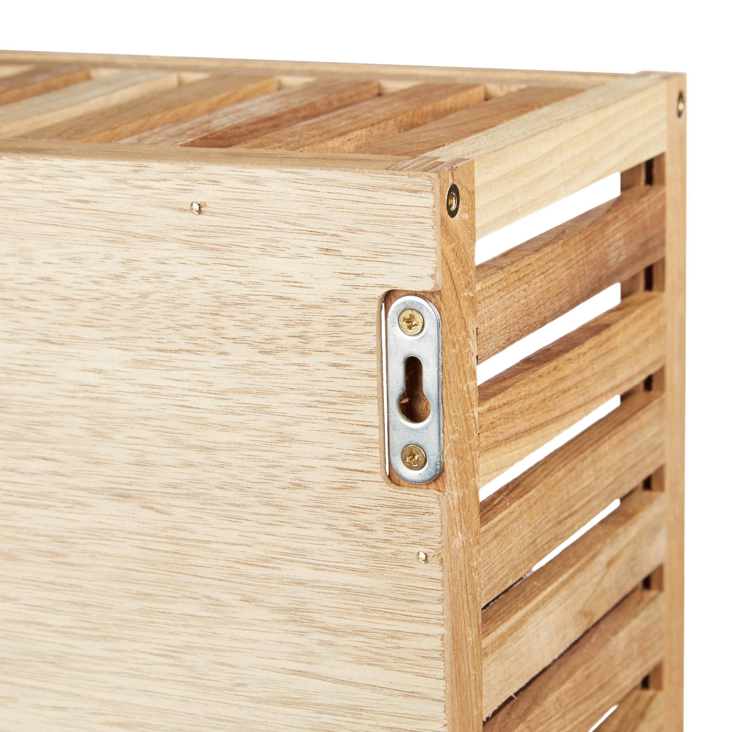 Relaxdays Etagère murale avec miroir coulissant salle de bain armoire bois de noyer huilé side board 80 cm de largeur, nature, 17x80x30 cm