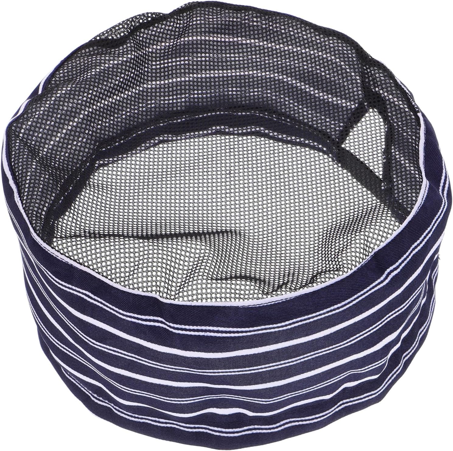 Blue and White Stripe Chef Hat for Men and Women, Breathable Mesh Kitchen Work Cap, Restaurant Food Service Cooking Hat