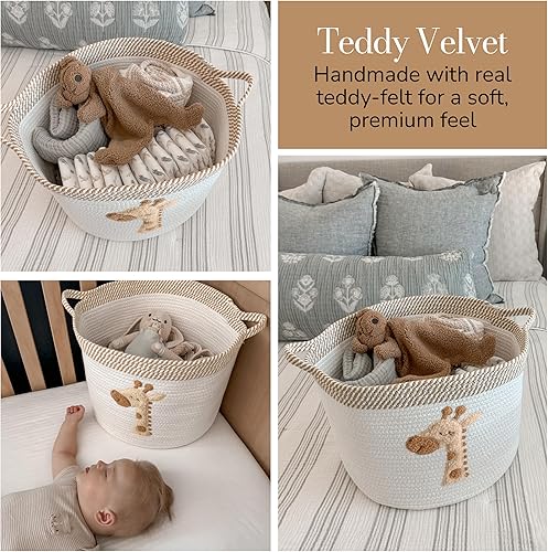 Miniatura 3 de Cesta de almacenamiento de jirafas para guardería, cubo grande de cuerda de algodón de 15 x 11 pulgadas con parche de animales de fieltro suave,