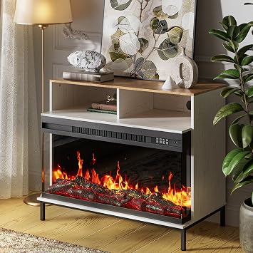 BVIUNTWO 38 Inch Electric Fireplace with Mantel,3-Sided Glass Farmhouse Fireplace Heater Freestanding with Remote Control for Living Room, Bedroom, White