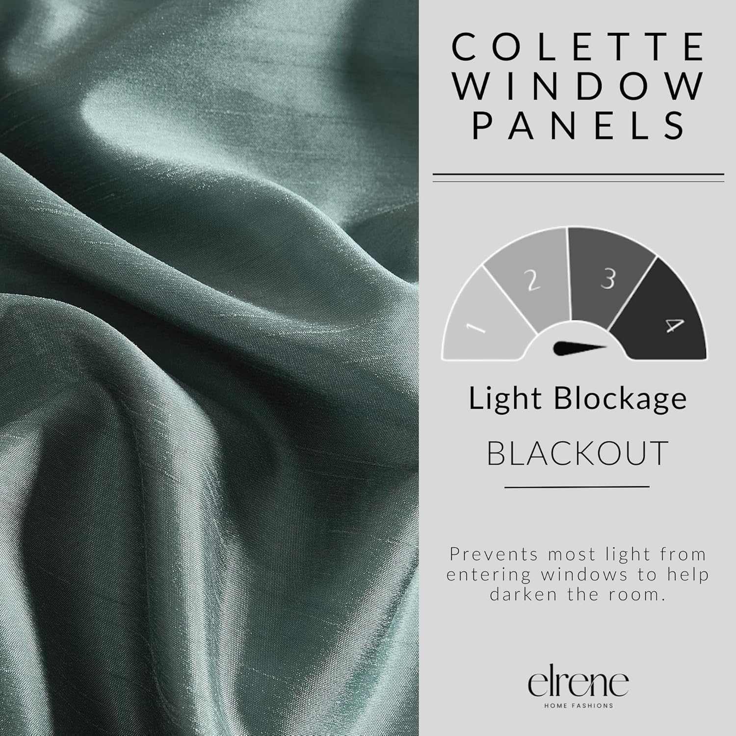 Elrene Home Fashions Colette Faux-Silk Blackout Window Curtain, 52 in x 95 in (1 Panel), Mineral