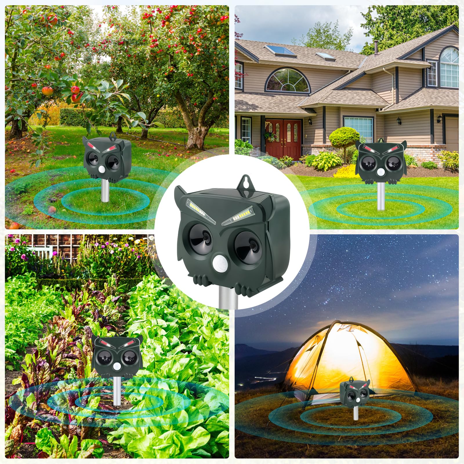 Répulsif pour chats pour jardins, répulsif à ultrasons solaires pour animaux d'extérieur, répulsif pour chats avec piquet et lumière LED clignotante étanche, pour écureuils de cour, chats, renards