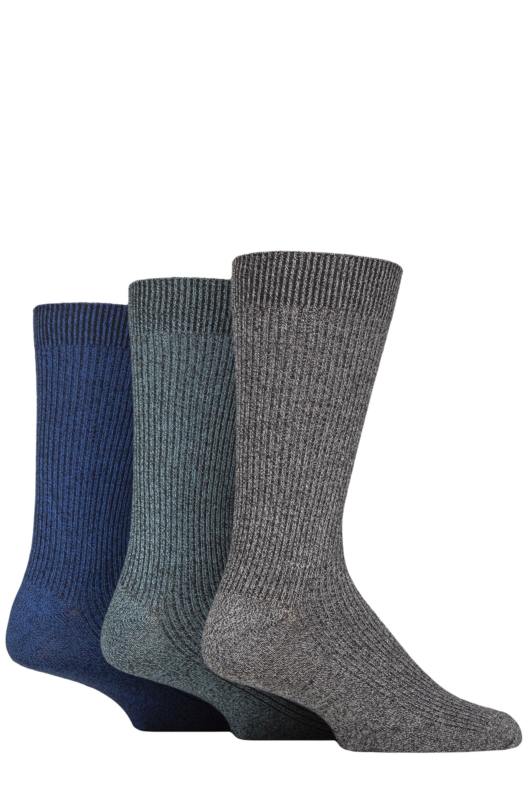 Glenmuir Men's Denim Bamboo Leisure Socks - Plain, Patterned, Striped, Ribbed, Crew Length, Calf Length, Soft, Smooth, Breathable, Cooling, 3 Pair Multipack Size 7-11