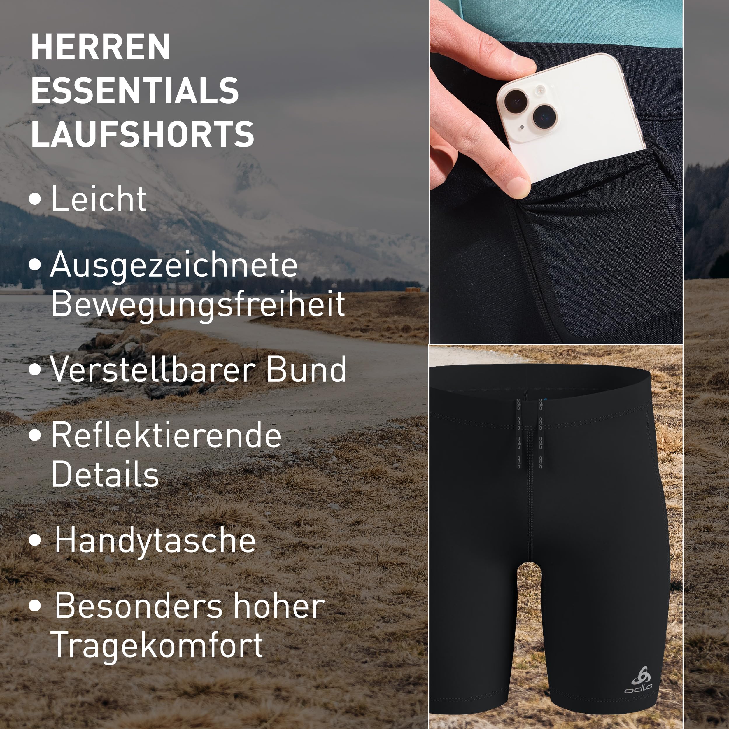 Odlo Essential Short Tights Herren Laufshort | Fitness- und Kompressionsshort mit verbesserte Passform | Hoher Komfort | Herren