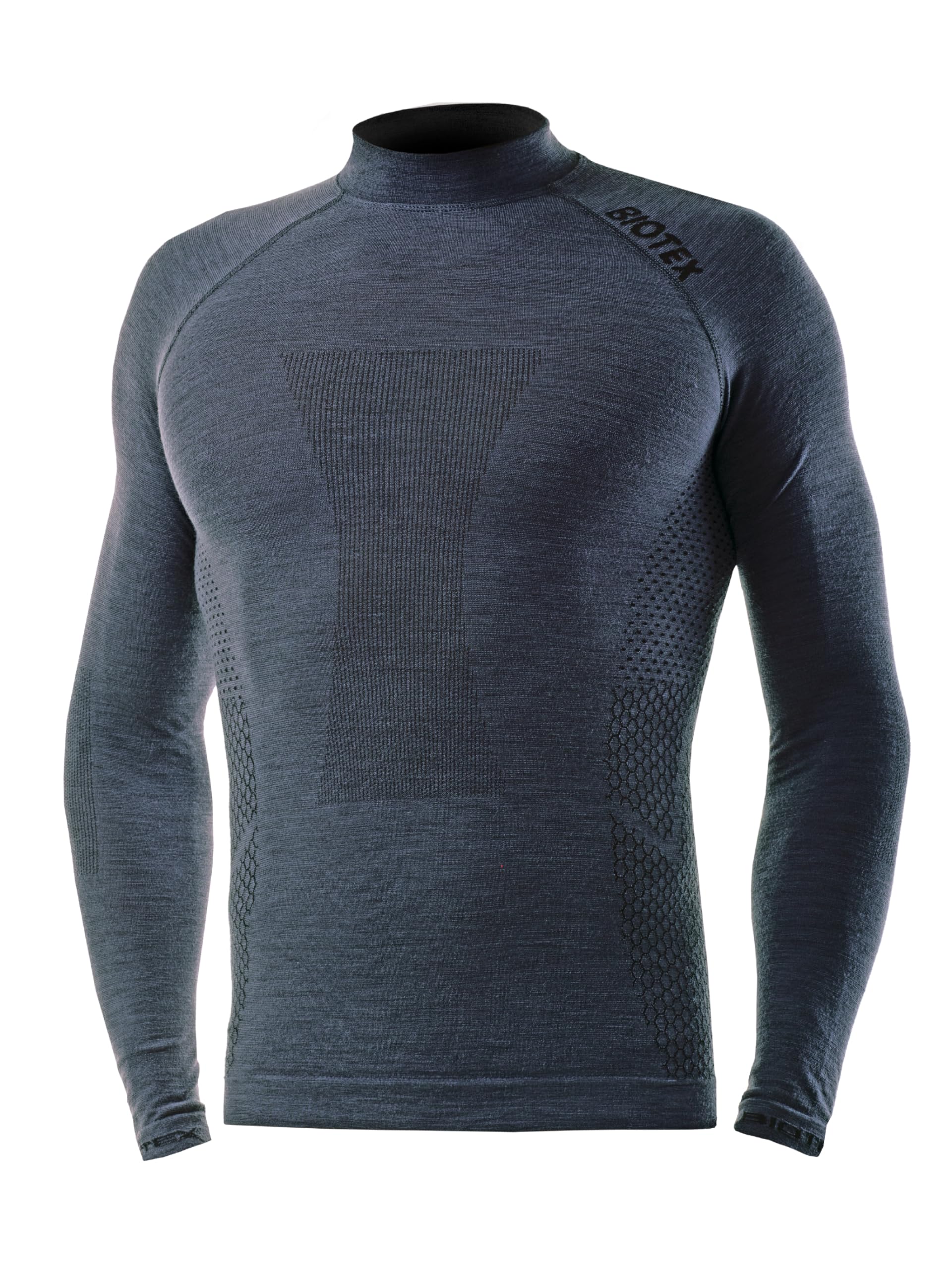 BIOTEX Lupetto Calore in Lana Merino per Ciclismo e Running, Intimo Tecnico Sportivo, Maglia Termica a Manica Lunga a Collo Alto, Grigio