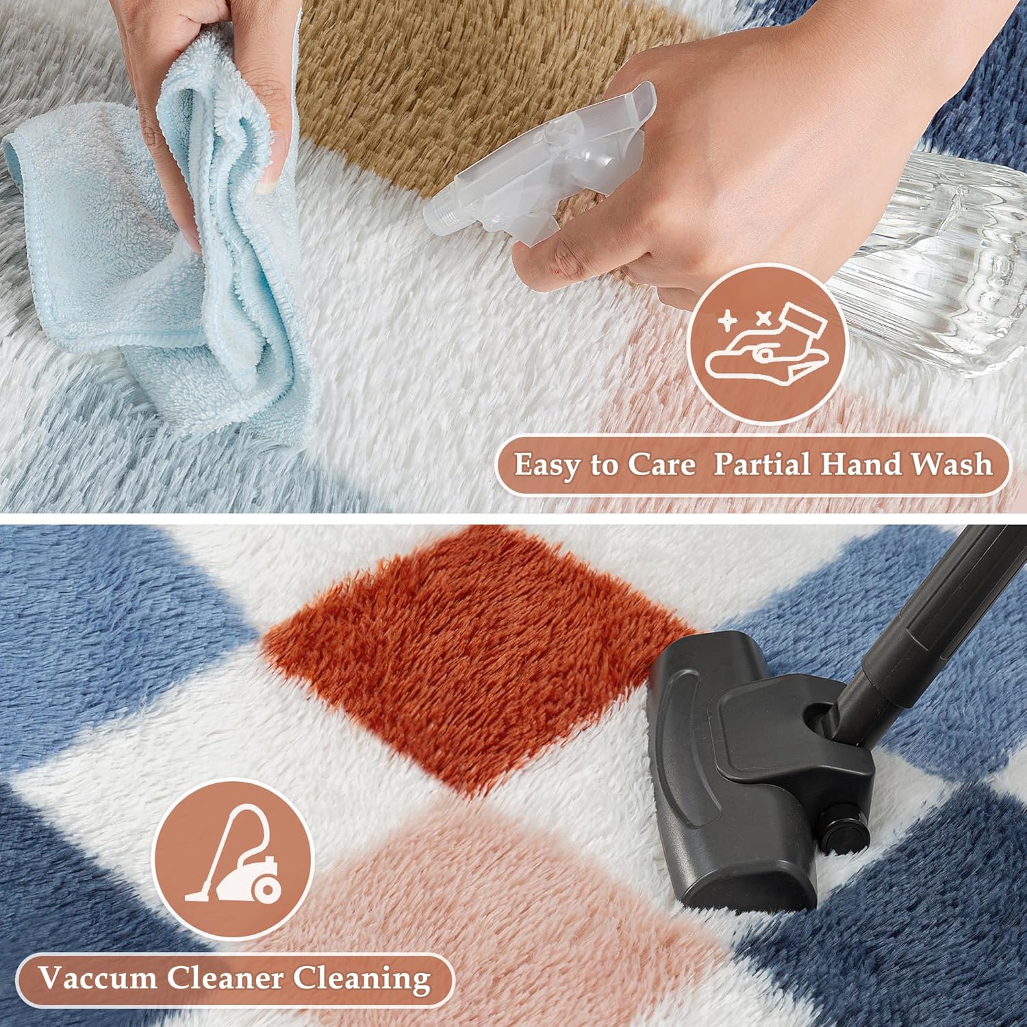 8x10 Checkered Rug for Living Room Rainbow Soft Fluffy Shag Area Rug Bedroom Modern Plush High Pile Non Slip Fuzzy Carpet for Aesthetic Home Decor