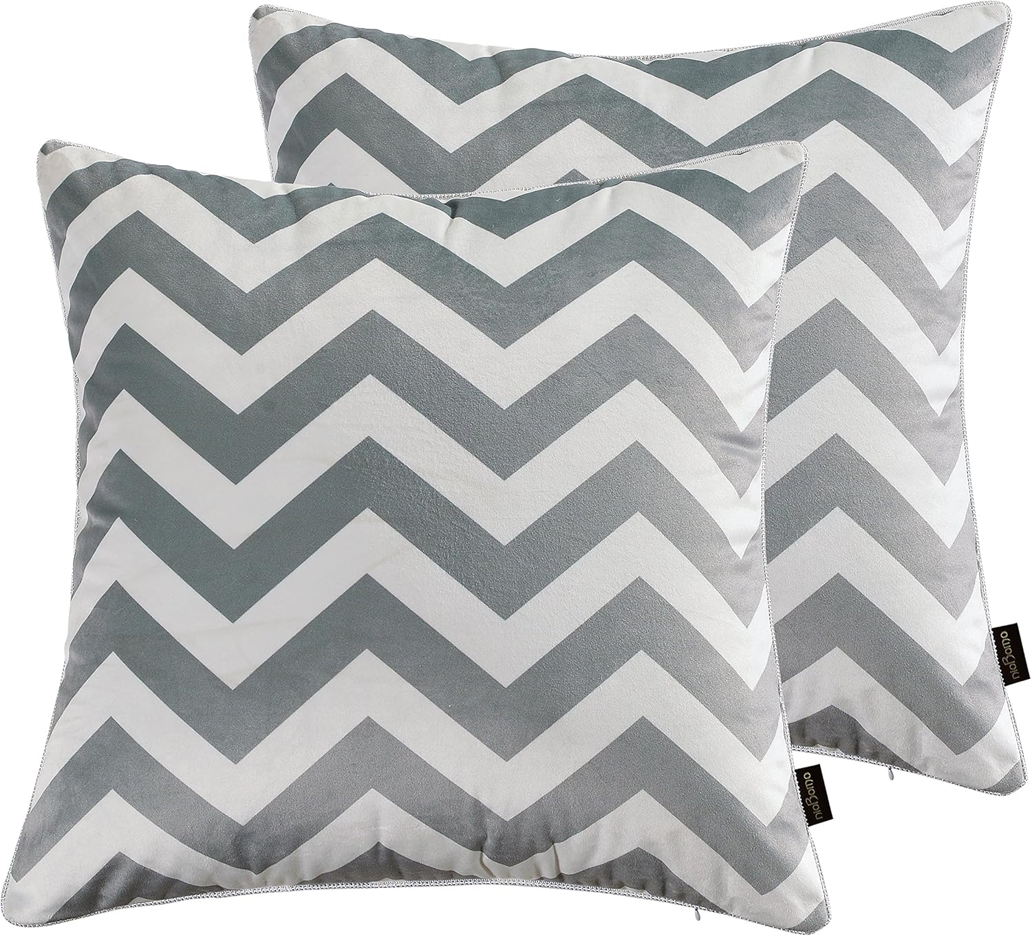 Velvet Decorative Chevron Square Throw Pillow Cover 18 by 18 Inch Pack of 2, Home Decor for Sofa Couch Chair Car, Cushion Case Bedding Geometry Grey