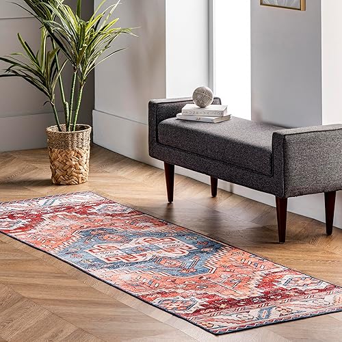 Miniatura 9 de nuLOOM Marli - Alfombra decorativa de medallón desteñida lavable a máquina, 2 x 3 pies, color óxido