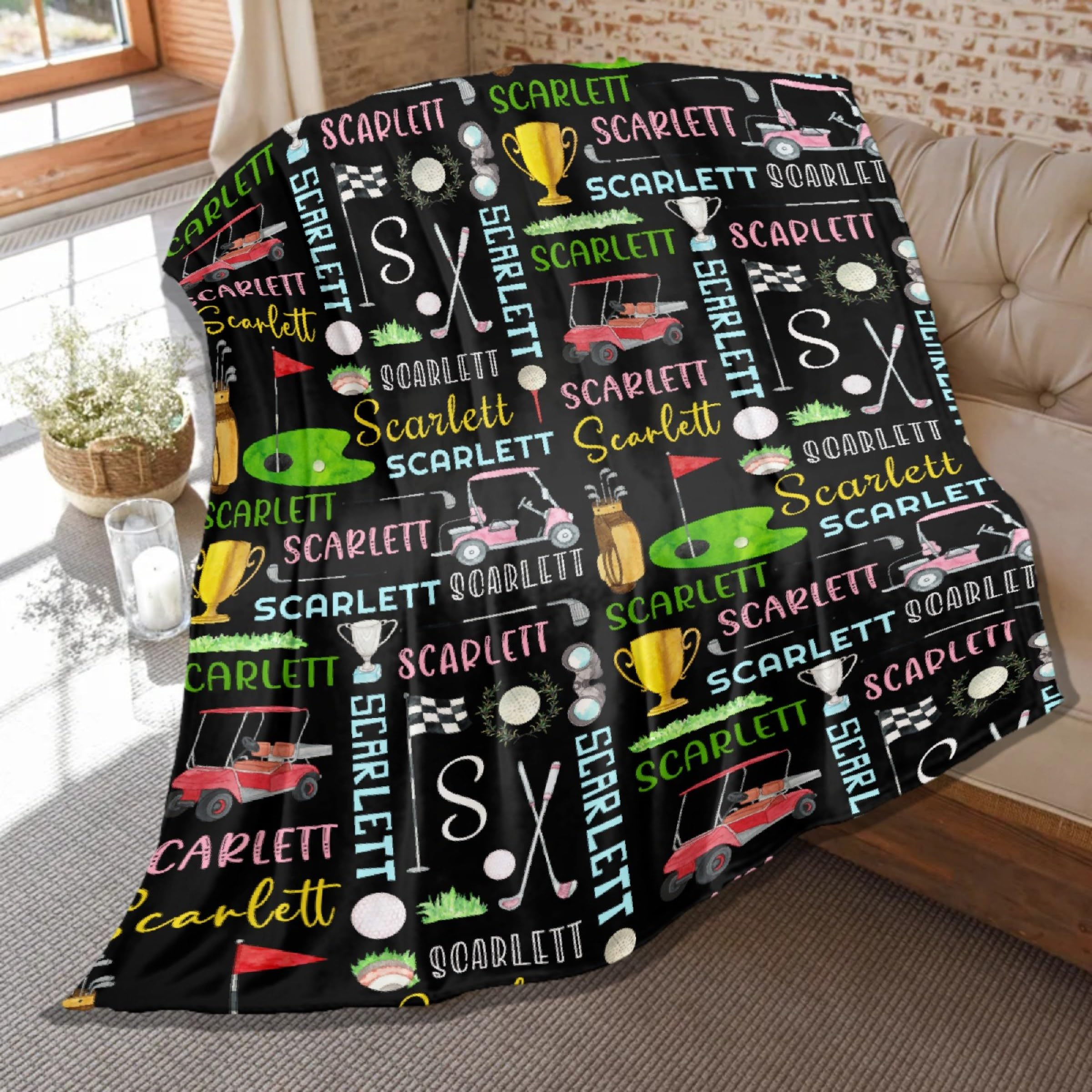 Personalized Golf Blanket, Custom Golf Themed Gifts for Men Golfers Dad Him, Unique Golfing Gift for Women, Golfing Stuff, Soft Flannel Sport Throws