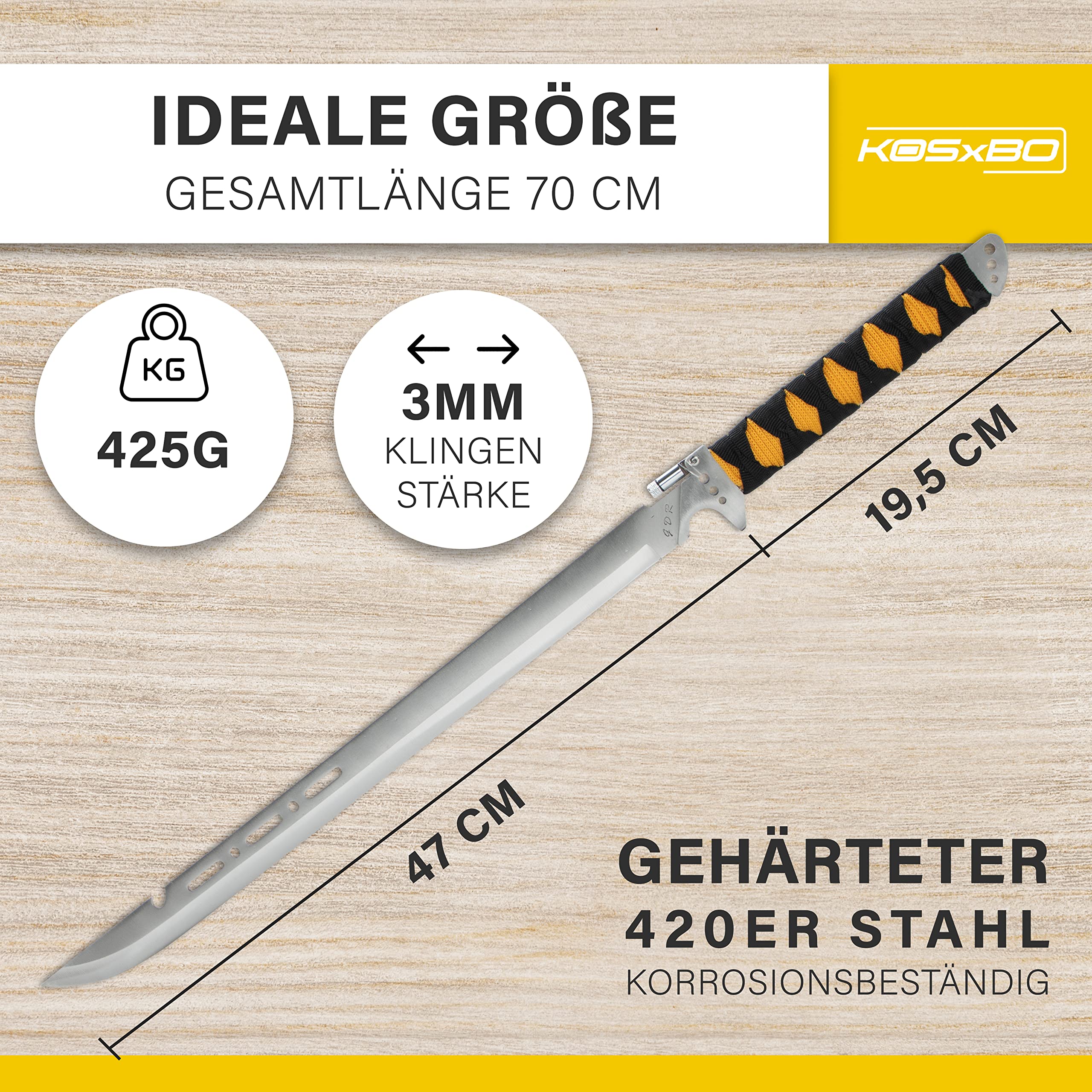 Große Machete echt Scharf Full Tang Klinge mit LED Lampe und Nylonholster. Gesamtlänge 70 cm 420er Edelstahlklinge riesiges Buschmesser als Outdoor Messer Survival für Camping und Jagd