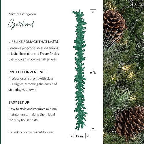 Miniatura 4 de Balsam Hill Mixed Evergreen Christmas Garland - Traditional Greenery Garland with Battery-Operated LED Clear Lights Available in Multiple Sets for