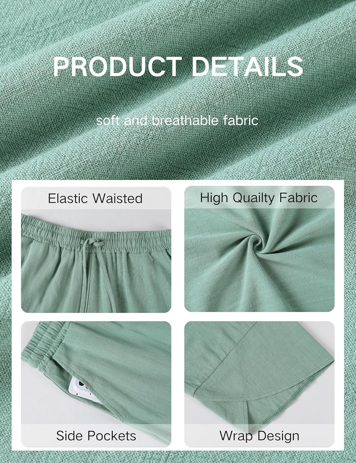 Xiaoxuemeng Wide Leg Linen Pants for Women Elastic Waisted Baggy Barrel Pants Lounge Harem Pants - Image 4