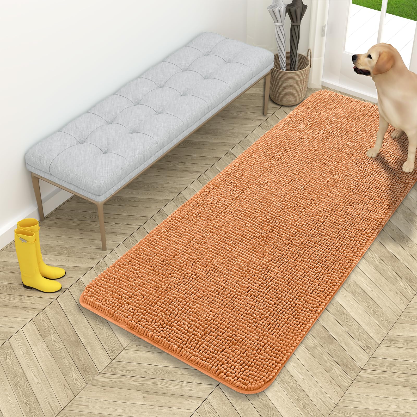 OLANLY Dog Door Mat for Muddy Paws 54x24, Super Absorbent Chenille Mud Mat