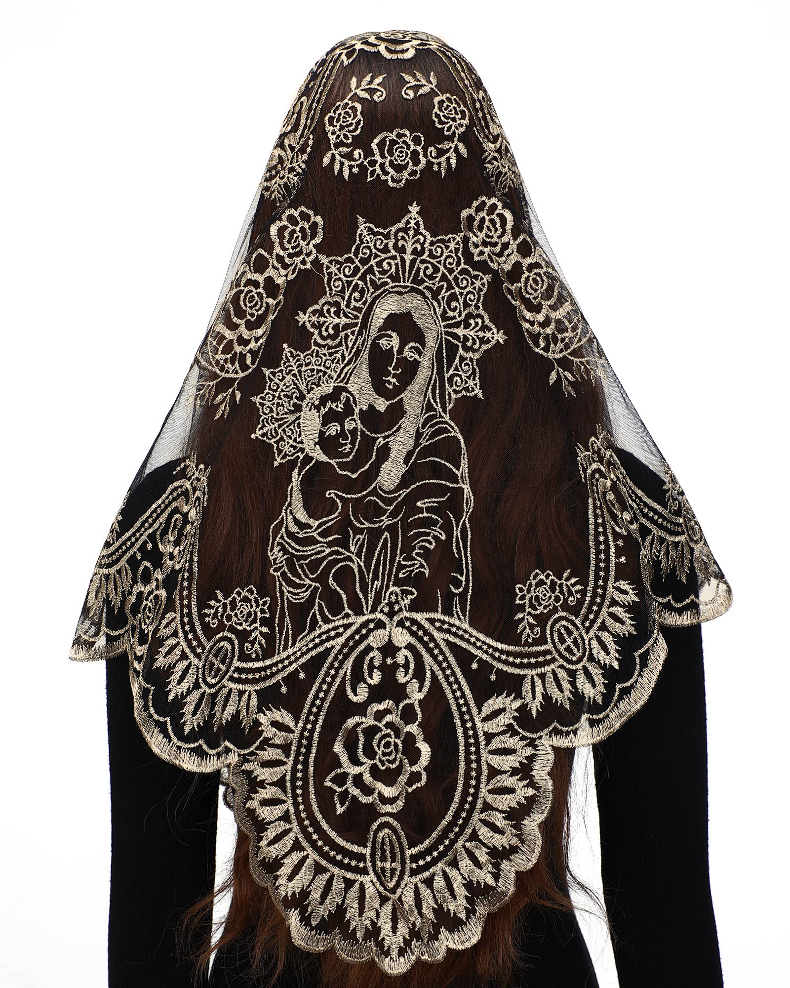 Catholic Lace Mantilla Veil - Marian Apparitions Embroidery Spanish Church Mass Scarf Chapel Prayer Christian Veil