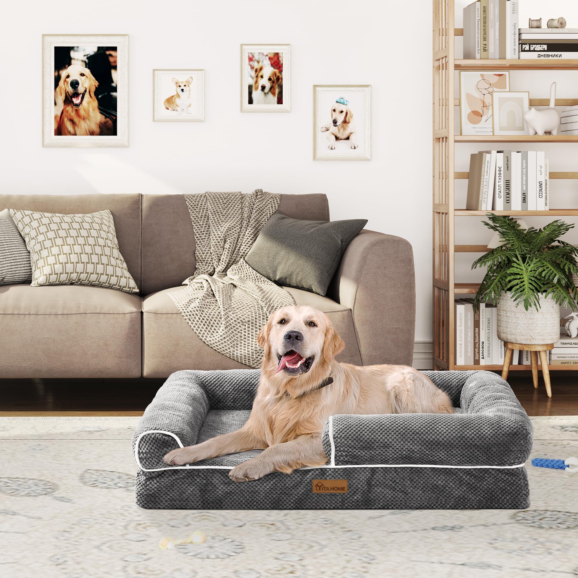 YITAHOME Divano letto per cani extra grande, copertura rimovibile e lavabile, letto per animali domestici, morbido e accogliente, per cani di taglia grande ed extra grande, 135x107x22cm, grigio