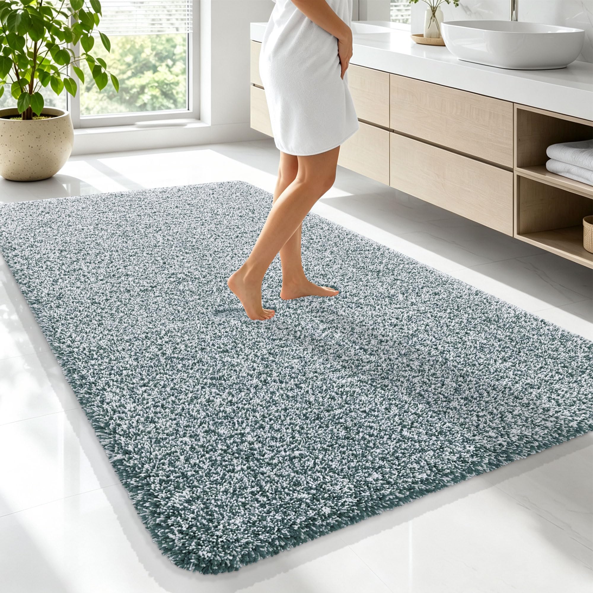 OLANLY Microfiber Soft Bathroom Rugs Mats 70x46, Blackish Green and White