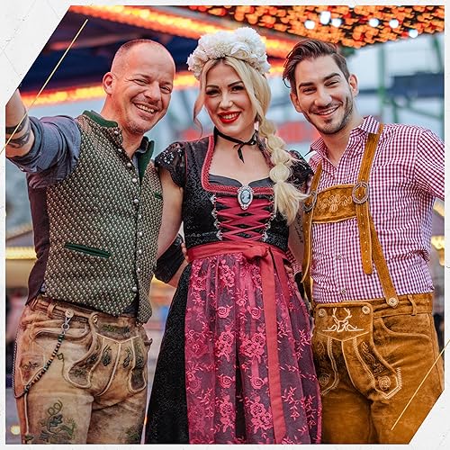 Miniatura 8 de BAVARIA TRACHTEN Lederhosen - Disfraz de Oktoberfest para hombre, piel auténtica, Lederhosen alemán para hombre, color amarillo olivaverde óxido