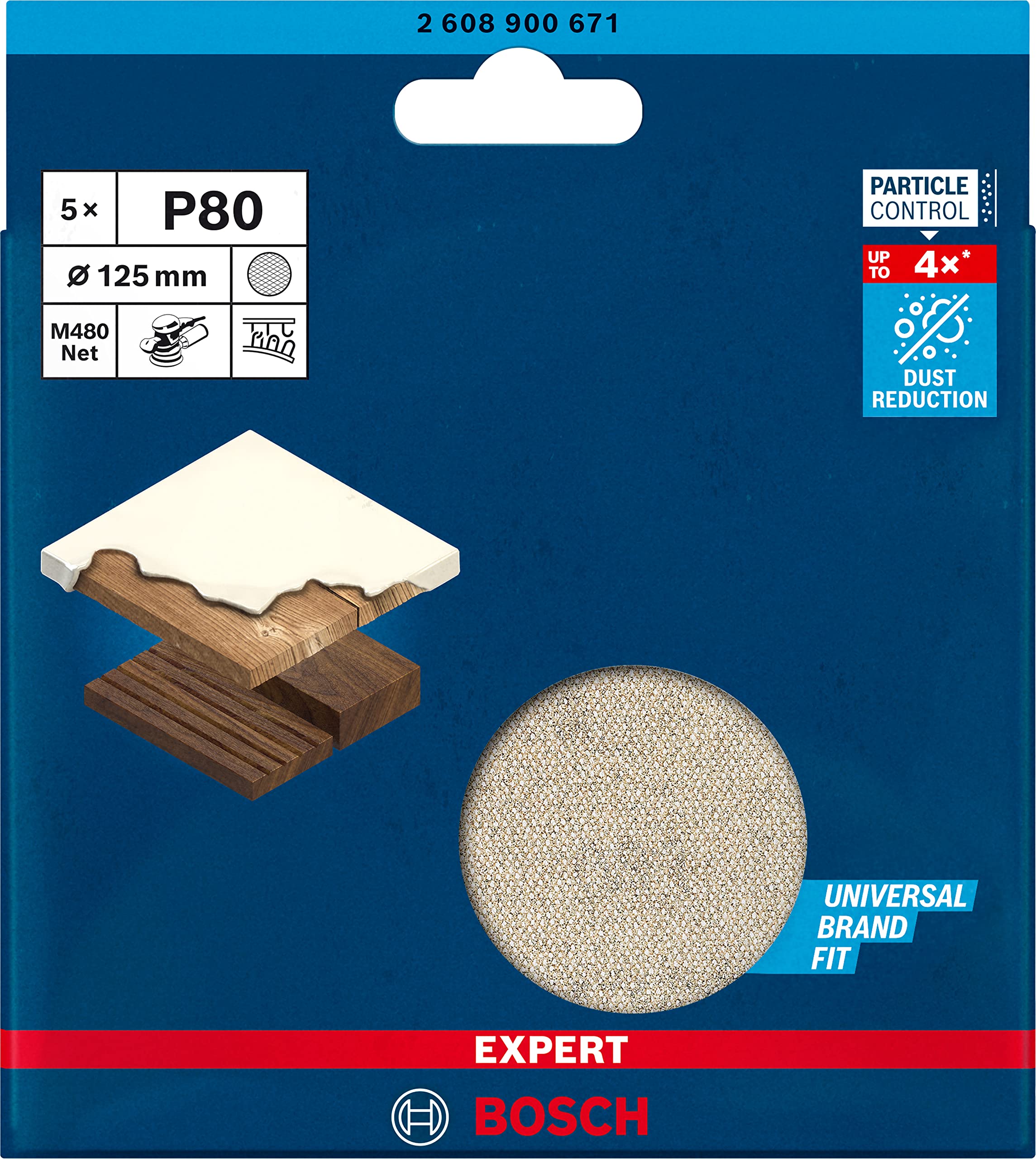 Bosch Professional 5 parça Expert M480 Ağ Zımpara (Boyalı ahşap, Sert ahşap, Ø 125 mm, Kum kalınlığı P80, Aksesuar Titreşimli Zımpara Makinesi)