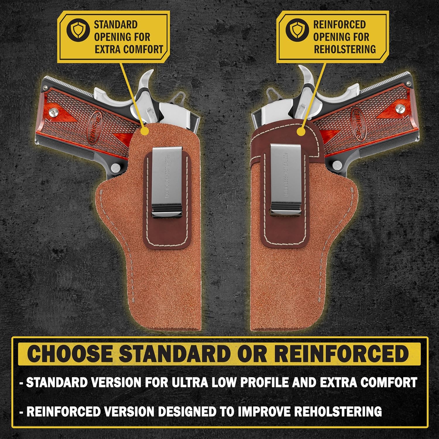 Made in USA - 1911 Holster | Ultimate Suede Leather IWB Holsters - Fits All 1911 Handguns | Kimber - Colt - S&W - Sig Sauer - Remington - Ruger - Rock Island & More | Concealed Carry 1911 IWB Holster