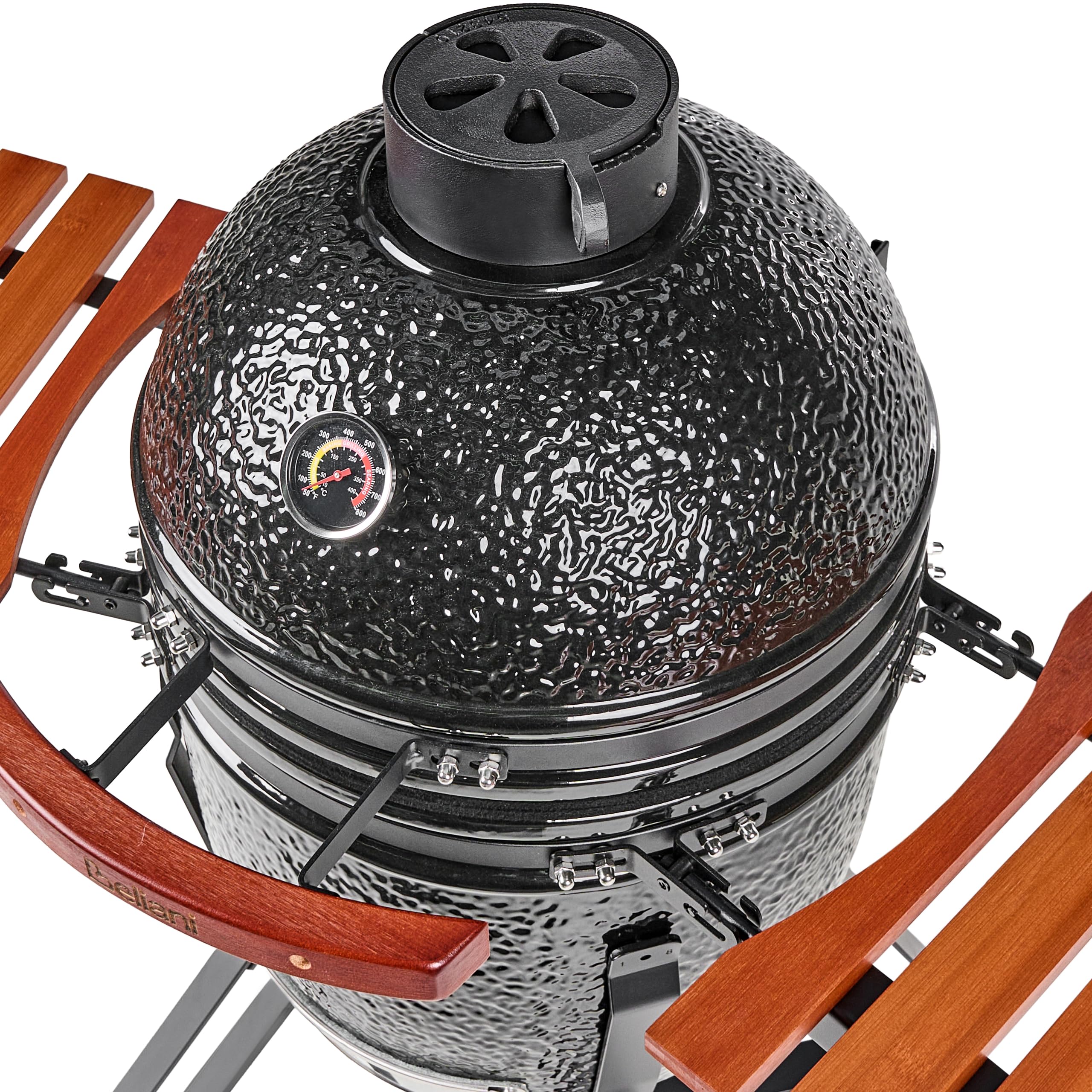 Ogrodowy grill węglowy ceramiczny na kółkach z pokrywą termometerem rusztem czarny Kamado