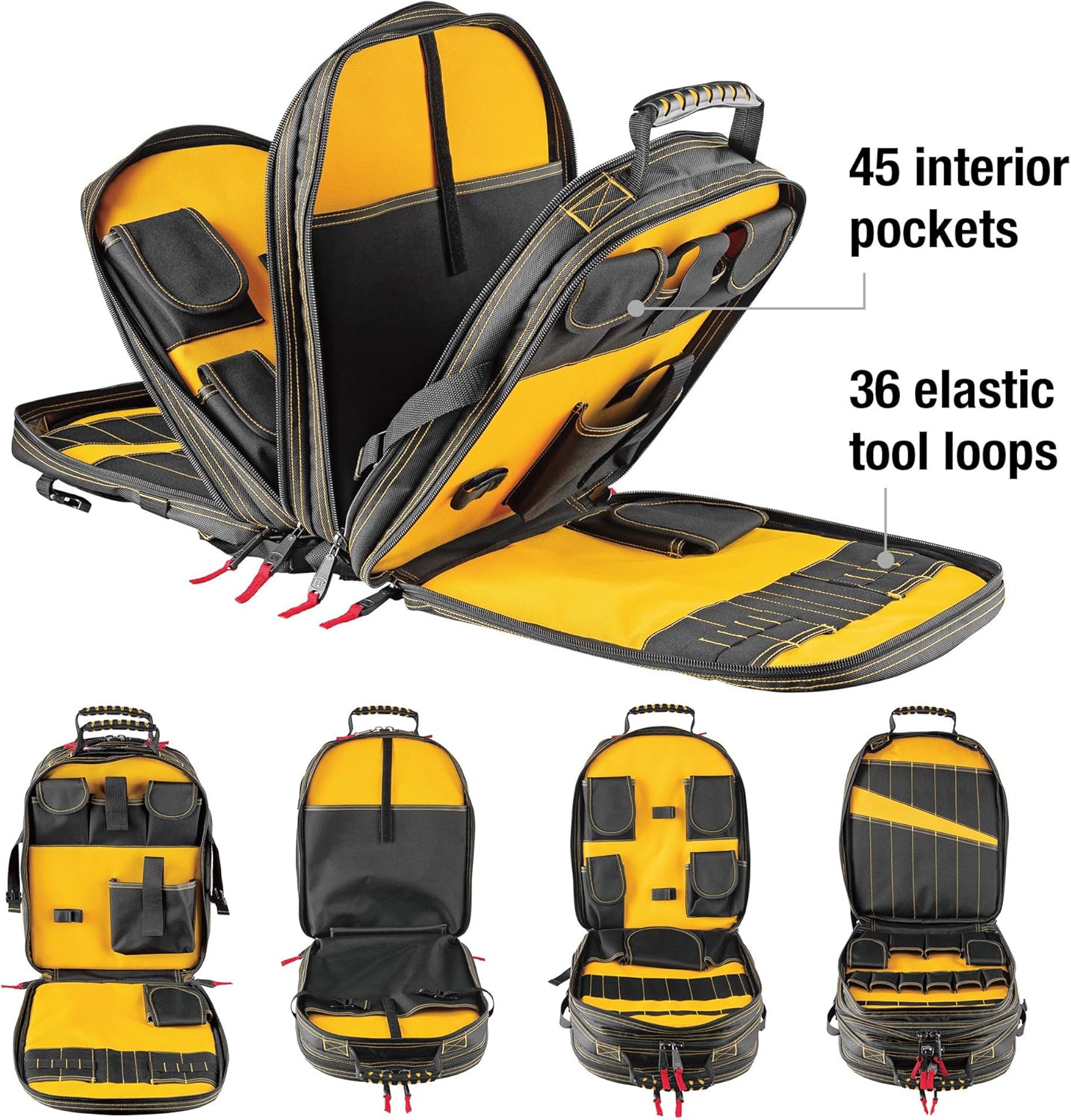 CAT 17-Inch Pro Tool Back Pack, 51 Pockets for Tool Storage and Organization, Premium 1680D Water-Resistant Polyester Weave, Padded Shoulder and Waist Support - 240052