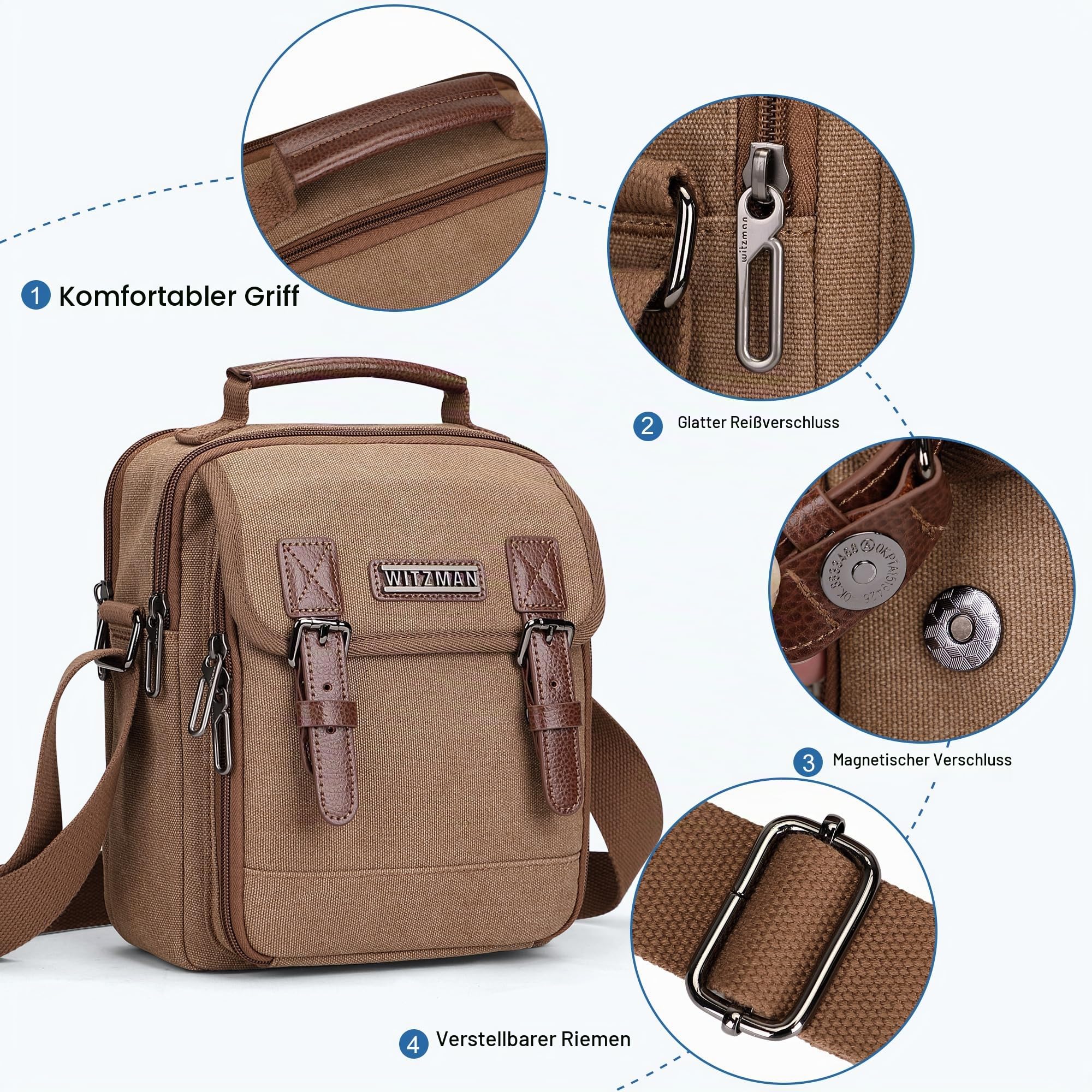 WITZMAN Kleine Canvas Umhängetasche Herren 8L Crossbody Tasche
