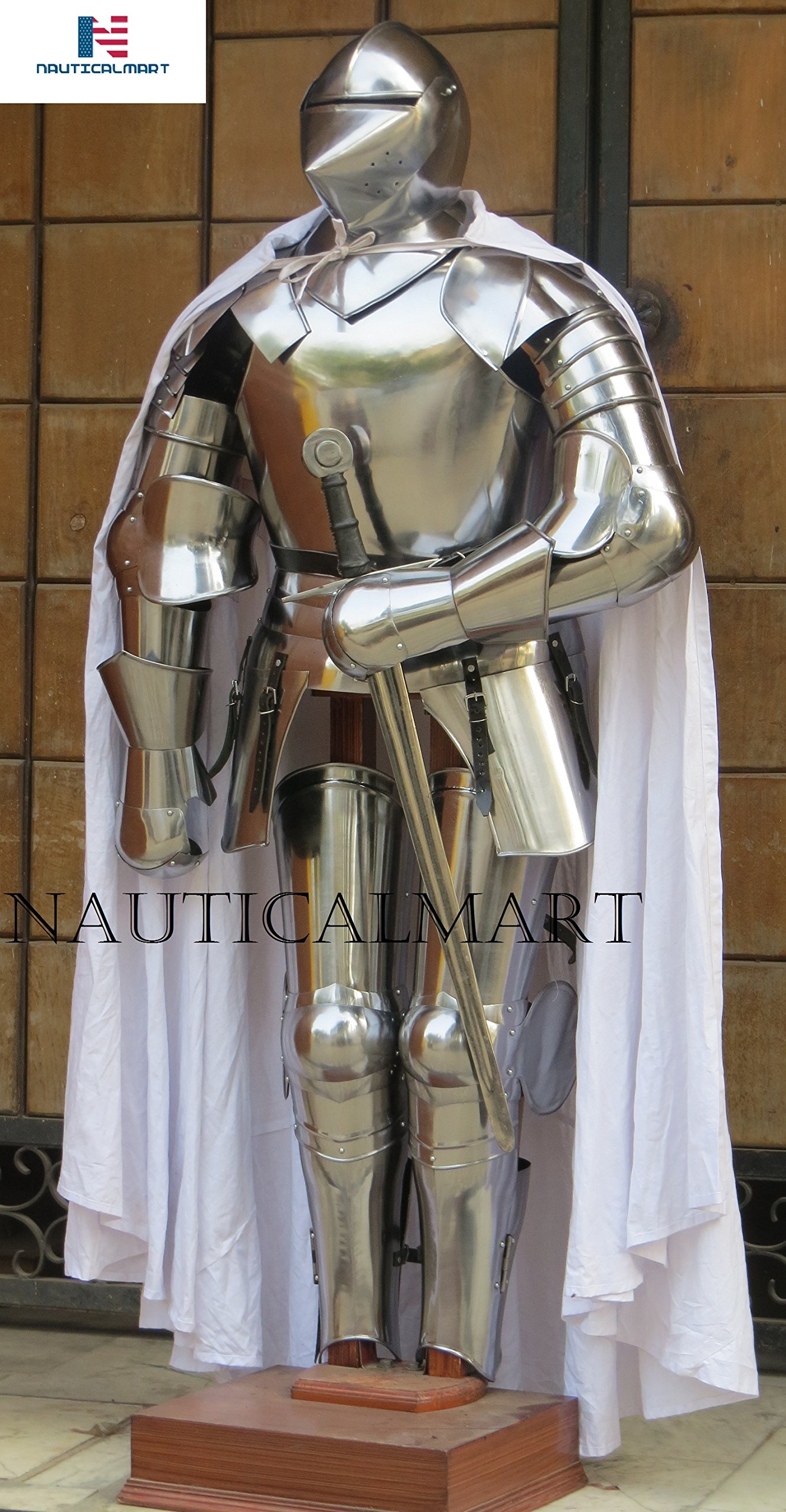 NauticalMart Custom Suit of Armor 15th Century Combat Full Body Armor Halloween Costume Templar Cape