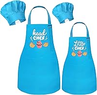Vista 8 de R HORSE Juego de delantal y gorro de chef para adultos y niños - 4 piezas, delantal y gorro de cocina ajustables para padres e hijos, juguete