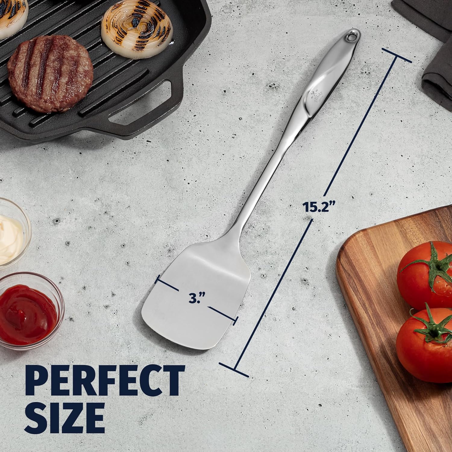 Zulay Kitchen Stainless Steel Solid Turner - 15” Large Metal Spatula for Cooking, Frying & Grilling - Durable, Heat-Resistant & Dishwasher Safe Kitchen Utensil for Everyday Use - Image 4