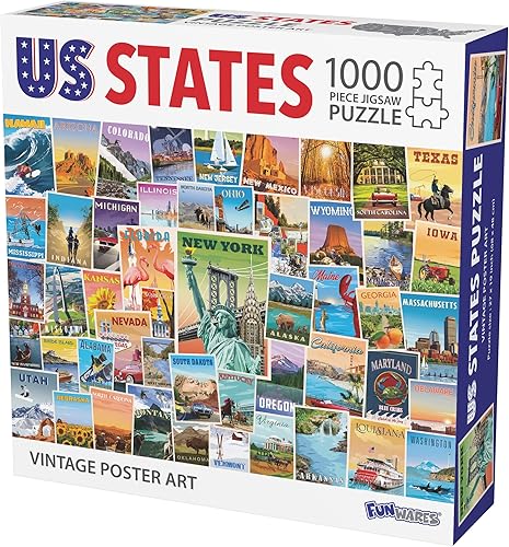 Rompecabezas de 1000 piezas con póster vintage de Estados Unidos con monumentos y atracciones de los 50 estados