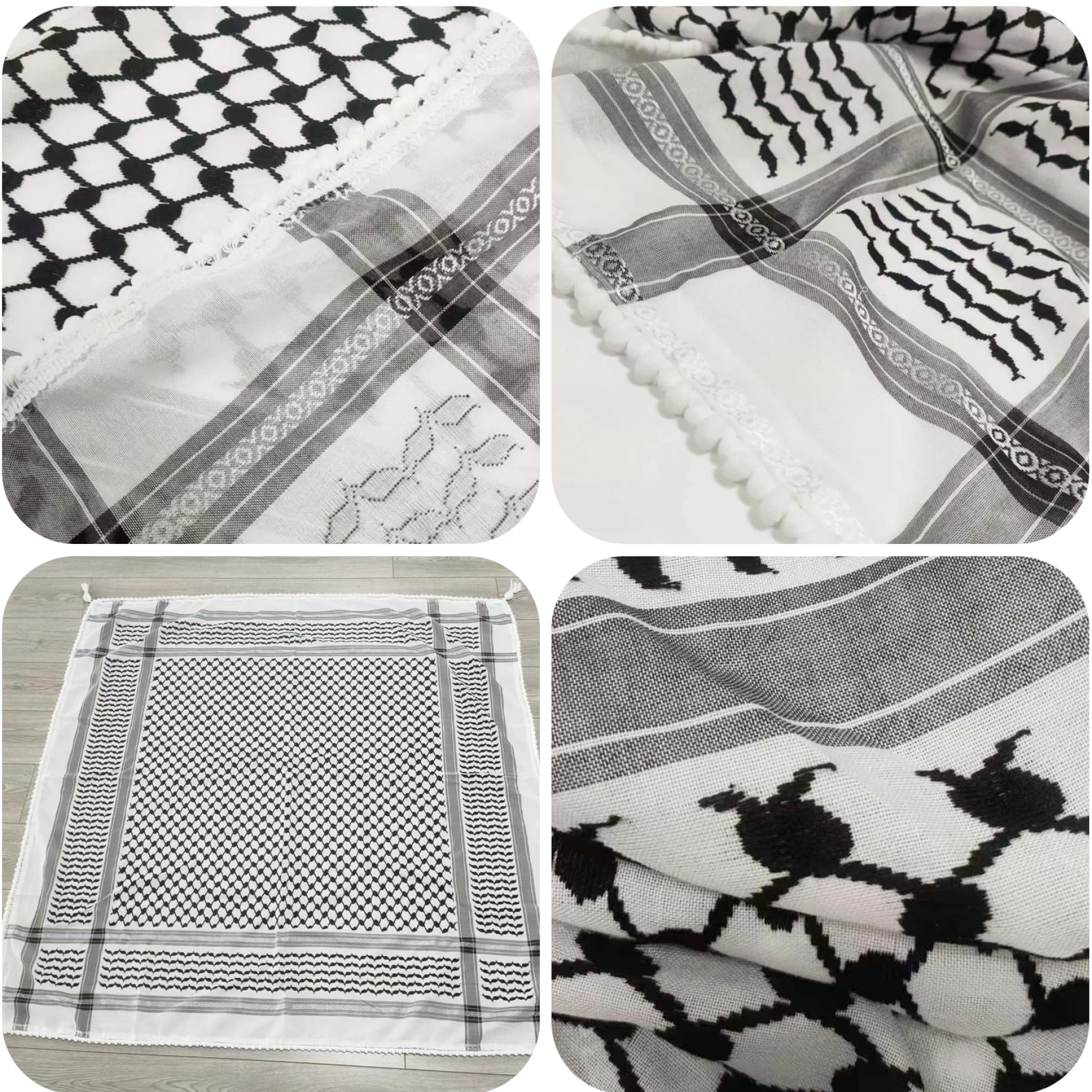 Palestine Scarf 48x48 '' Keffiyeh Palestina auténtica Bufanda Palestina Envoltura de Cuello algodón shemagh Unisex