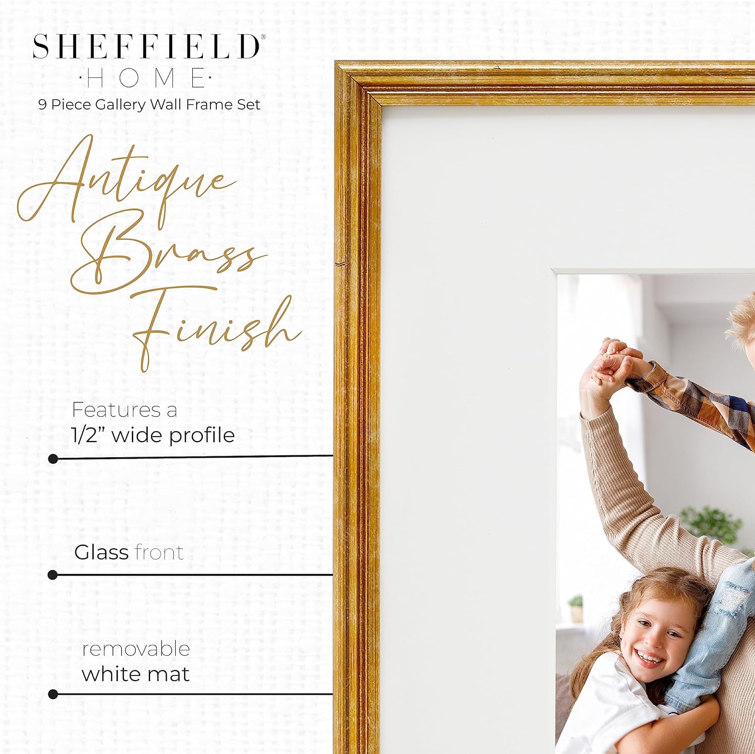 Sheffield Home 9 Piece Gallery Wall Frame Set, 12x12 Inch, Antique Bronze