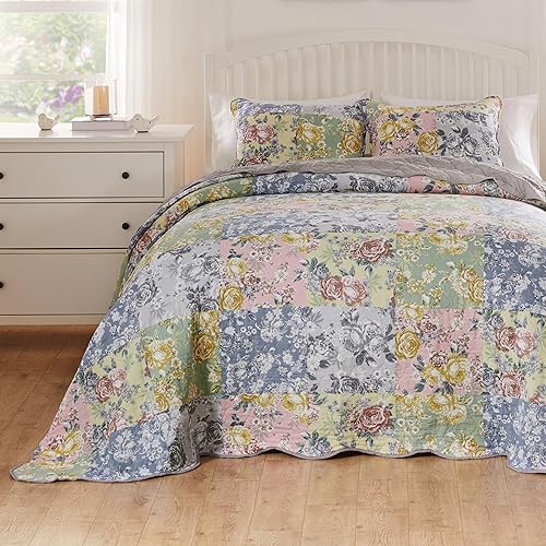 Miniatura 10 de Greenland Home Emma - Juego de edredón estilo vintage, 3 piezas, KingCal King, gris