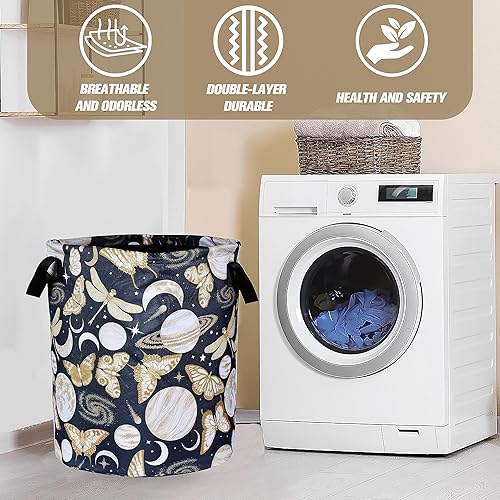 Miniatura 7 de Cesta de lavandería con diseño de mariposa y luna, para insectos, plegable, impermeable, de tela Oxford, cesta de almacenamiento de ropa, cubo de