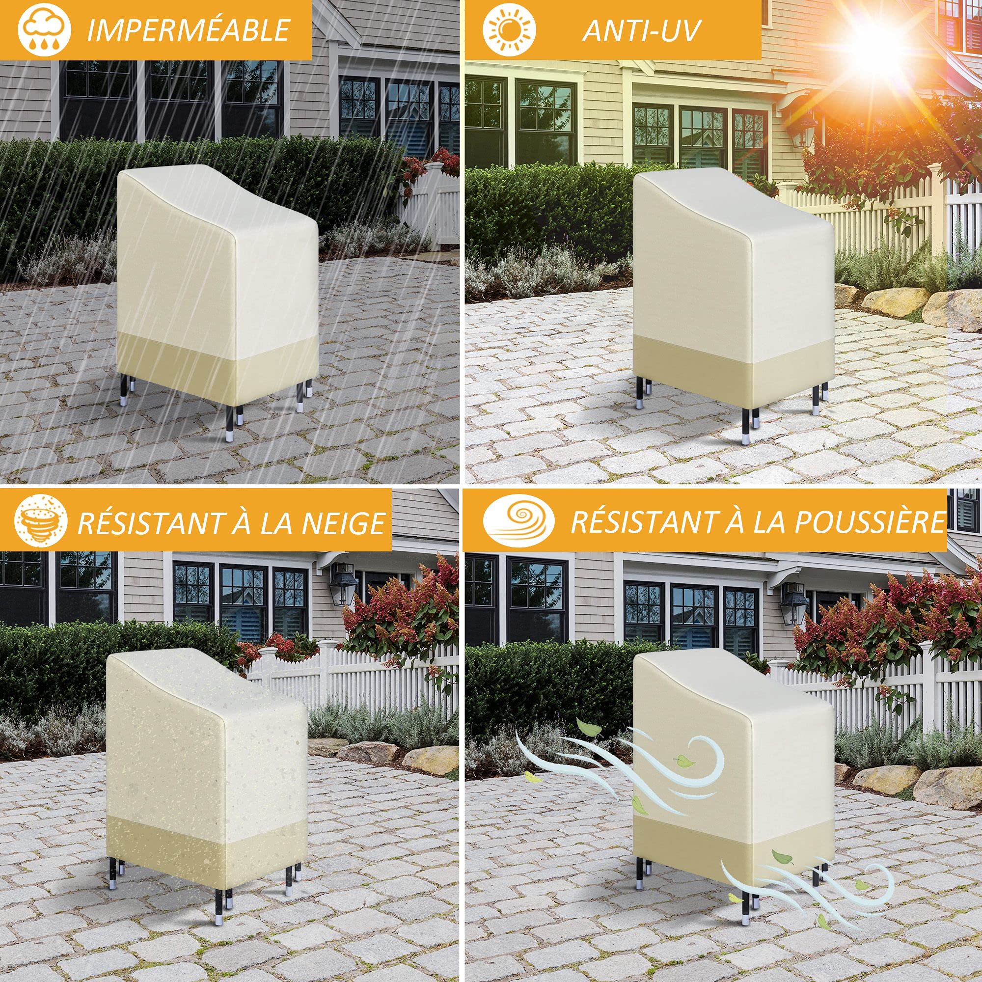Outsunny Housse de Protection chaises de Jardin empilables bâche étanche 90L x 70l x 115H cm Oxford Haute densité 600D Beige café