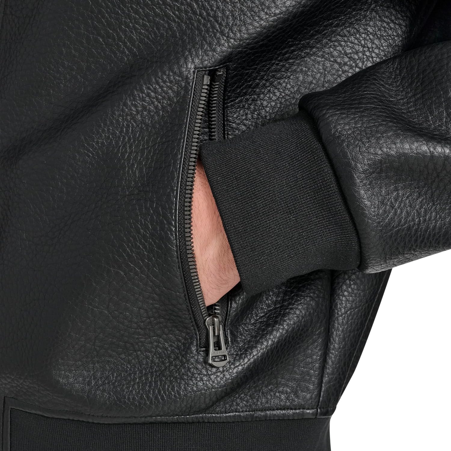 Cole Haan Men's Stand Collar Pebbly Texture Faux Leather Jacket