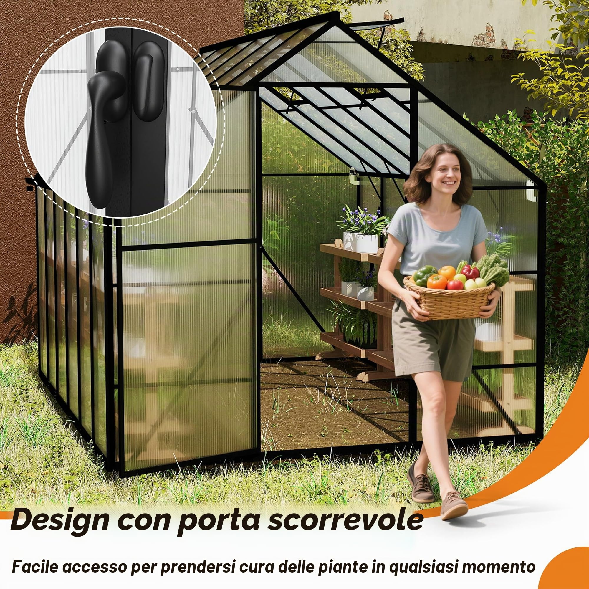 FIVMEN Serra in alluminio Serre da giardino con fondamenta da 6 cm e pannello PC da 4 mm Serra Tomatenhaus Casa da giardino resistente ai raggi UV resistente alle intemperie per il giardino, 380 x 250