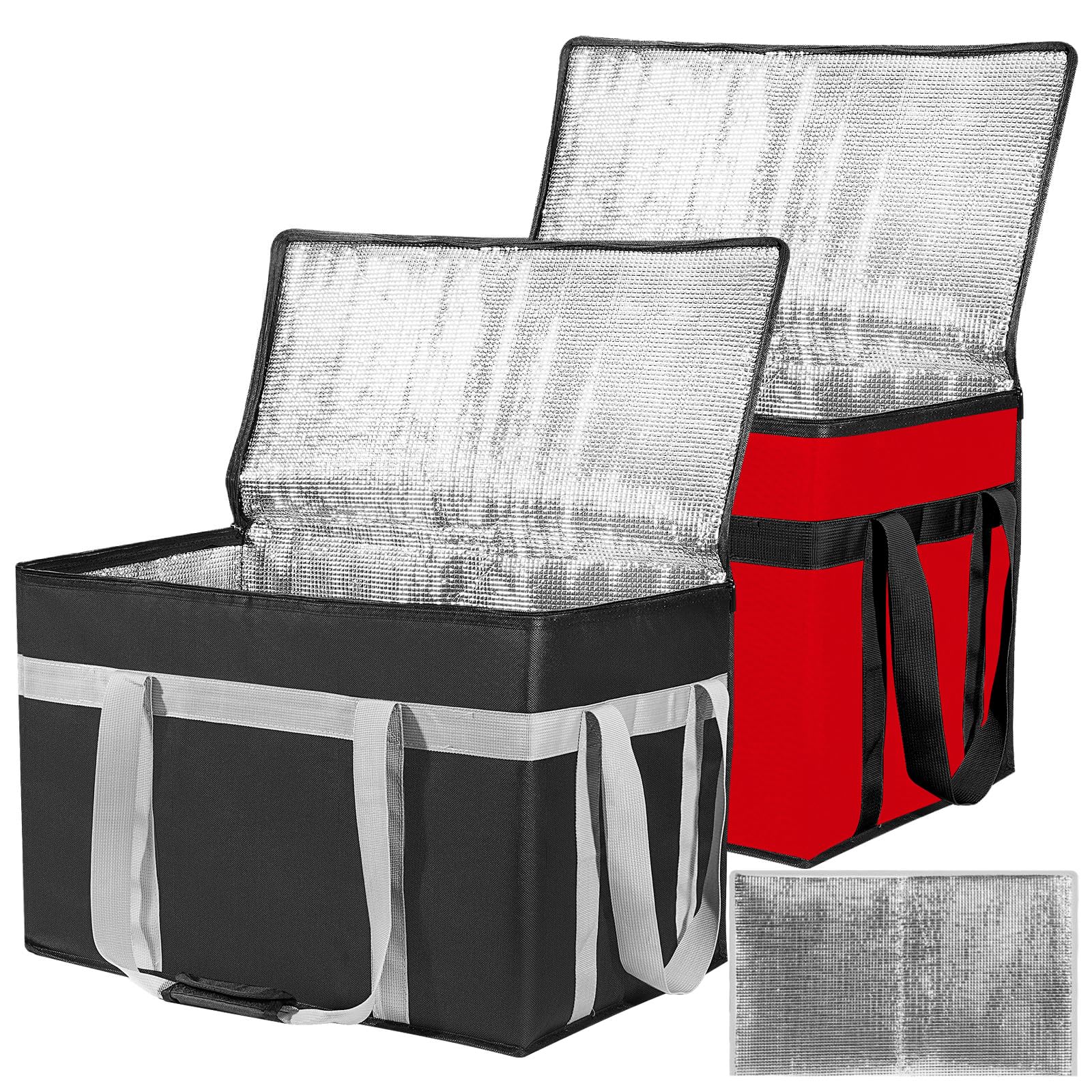Paquete de 2 bolsas aisladas para entrega de alimentos con parte inferior dura extraíble, bolsa térmica reutilizable XXXL para alimentos fríos y calientes, bolsa térmica de catering para