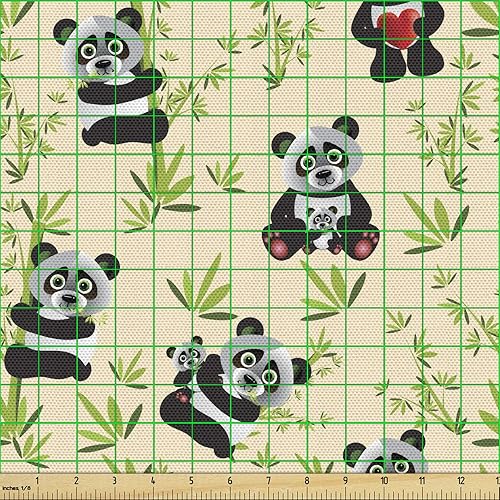 Miniatura 2 de Tela de panda Lunarable de The Yard, diseño de oso asiático con dibujos animados comiendo hojas y ramas, animal silvestre, tela decorativa para