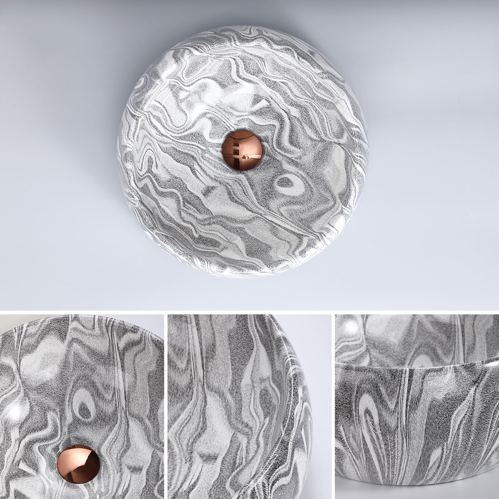 Vasque Ronde Creuse Effet Gris Zébré Ø40 cm – Lavabo à Poser Design Contemporain – Finition Minérale Élégante – Idéal Salle de Bain Moderne – Installation Facile et Entretien Simple