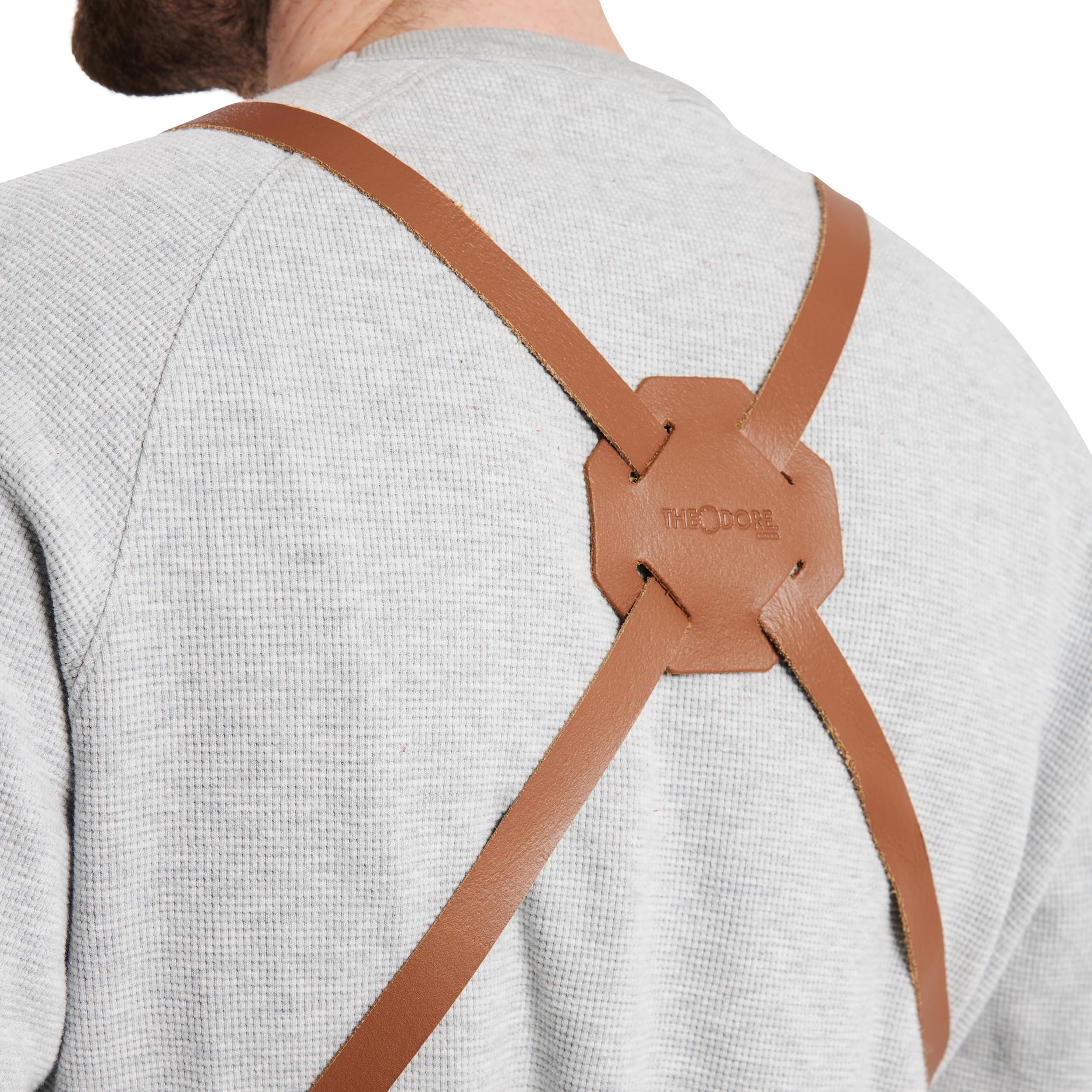 Theodore Tablier de travail en toile cirée, noir avec sangles en cuir marron, dos croisé, toile robuste de 414 g, utilitaire multi-poches